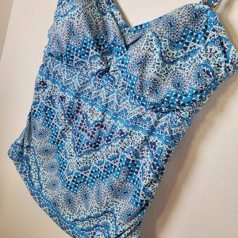 Curve by Sunsets‎ Tangier Iconic Twist Underwire Tankini Swim Top Blue White 20W